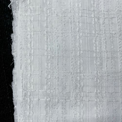 小香风布料 外贸进口 白色薄款 亮丝手工编织混纺粗花呢服装面料